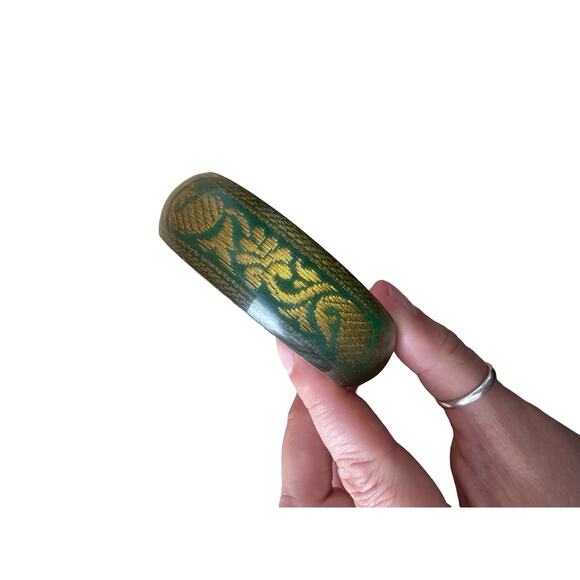 Green and Gold Whale Tropical Bangle Bracelet - Picture 4 of 8